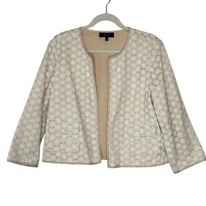 Talbots Women's Floral‎ Lace Topper Cropped Jacket Beige Cream Petite Size 12